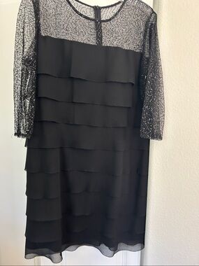Jet black illusion Dress by Alex Evenings. Soft sequins